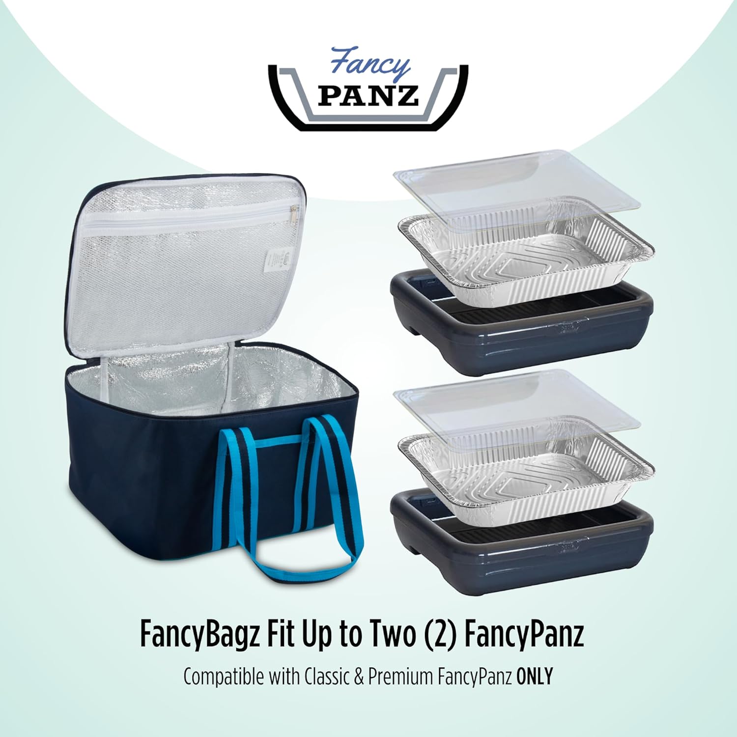 Fancy Panz Insulated Casserole Carrier Bag - Aqua Thermal Food Transport Bag for Hot & Cold Dishes - Holds 2 Portable Insulated Bag for Potlucks, Parties, Tailgates & Entertaining