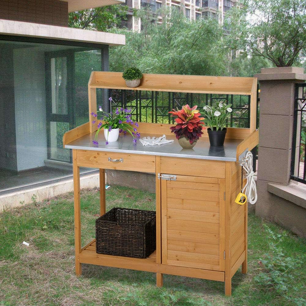 50" Heavy Duty Outdoor Garden Workbench Potting Bench Planter Table Wood Plating Shelf Cabinet Patio Working Space Crafting Gardening Lawn Backyard Tabletop Porch Balcony with Drawers