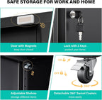 SISESOL Wide & Deep Metal Storage Cabinet with Wheels,Tall Rolling Garage Storage Cabinet with Lock,Black Metal Cabinets with Pegboards and Shelves,Tool Locker for Garage,Home,Office,43''Wx 20''Dx71"H