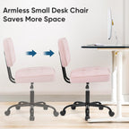 DUMOS Home Office Desk Chair - Ergonomic Armless PU Leather Computer Rolling Task Chair，with Comfy Lumbar Support and Height Adjustable, 360° Swivel, Vanity, Bedroom, Pink