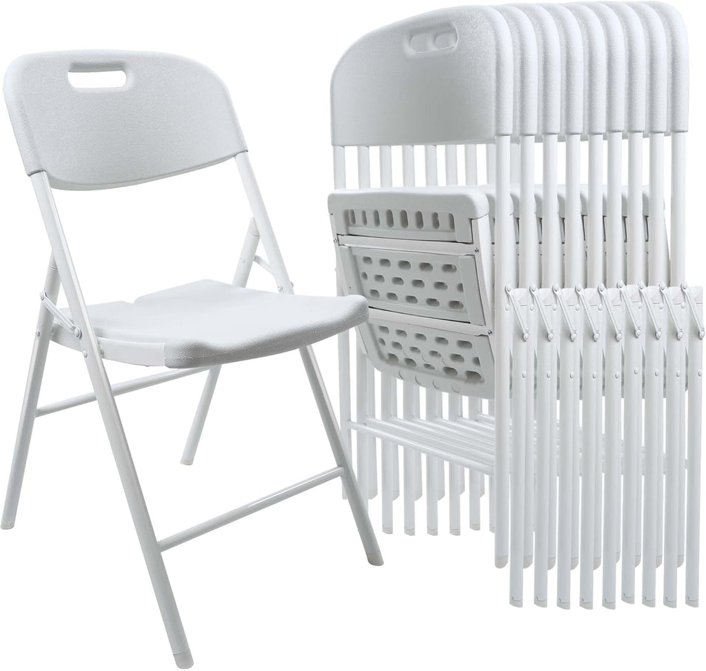10 Pack Folding Chair, 600 lb Weight Capacity,Indoor/Outdoor Heavy Duty Foldable Chairs for Restaurants, Kitchens, Picnics, Races, Parties & Weddings. (10, White)