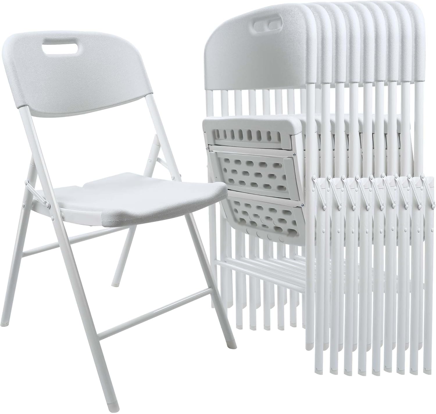10 Pack Folding Chair, 600 lb Weight Capacity,Indoor/Outdoor Heavy Duty Foldable Chairs for Restaurants, Kitchens, Picnics, Races, Parties & Weddings. (10, White)