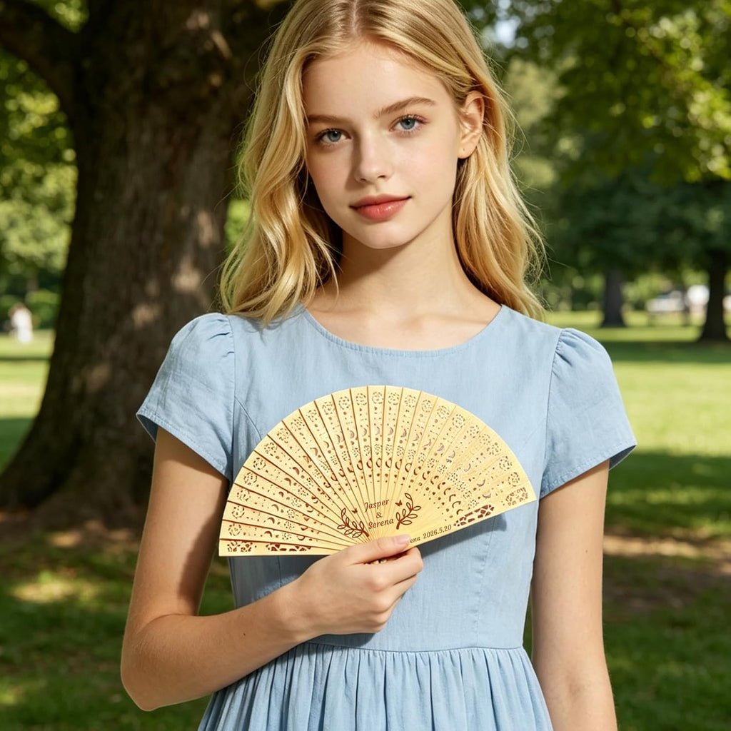 10-100 Pcs Personalized Wedding Fans for Guests, Custom Wooden Folding Hand Fan Bulk, Engraved Name Date Wedding Favors, Personalized Hand Fans for Wedding Bridal Shower Baby Shower Party