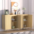 Sideboard Cabinet, 56" Large Buffet Cabinet with Storage, Wood Credenza Storage Cabinet with 4 Fluted Decorative Doors and Adjustable Shelves, for Living Room, Kitchen, Entryway, Oak