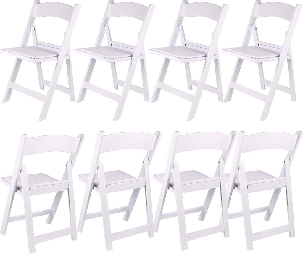 BTEXPERT Set of 8 White Resin Folding Chairs with Vinyl Padded Seat, 1000 lb Static Capacity, Stackable Commercial Grade, Indoor Outdoor for Wedding Event Church