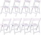 BTEXPERT Set of 8 White Resin Folding Chairs with Vinyl Padded Seat, 1000 lb Static Capacity, Stackable Commercial Grade, Indoor Outdoor for Wedding Event Church