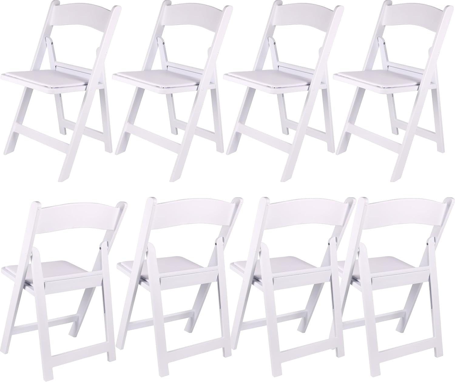 BTEXPERT Set of 8 White Resin Folding Chairs with Vinyl Padded Seat, 1000 lb Static Capacity, Stackable Commercial Grade, Indoor Outdoor for Wedding Event Church