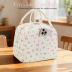 BTOOP Lunch Box for Women Men Cute Corduroy Lunch Bags Large Capacity Insulated Lunch Tote Bag For Work Travel Or Picnic (Pink Bow Floral-1)