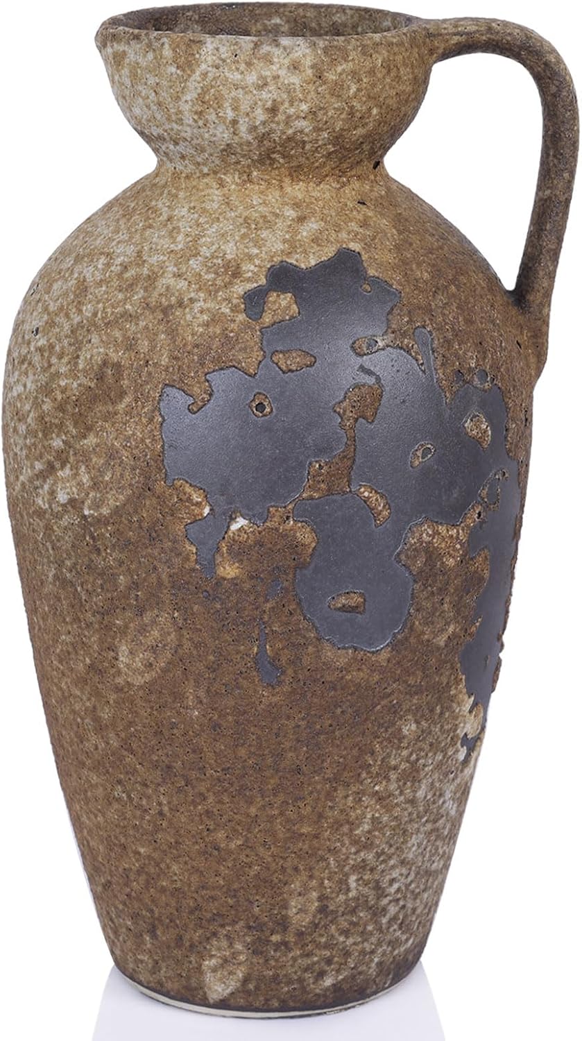 Wabi Sabi Rusty Vintage Vase, 11" Tall Wabi Sabi Decor Rustic Farmhouse Pottery Vase for Centerpiece, Textured Pottery Flower Vases for Home Decorative, Table, Living Room, Bedroom, Bathroom, Kitchen