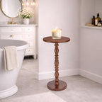 Solid Wood Round Side Table, Rustic Pedestal Drink Table for Small Spaces, Accent Nightstand Table for Living Room, Bedroom, Corners, and Office, Brown