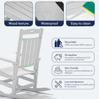 Plawdlik Oversized Outdoor Rocking Chairs 2 Pack - All-Weather HDPE Heavy Duty Patio Rockers with High Back - Modern Style for Porch, Garden - White