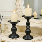 Earl Diamond Matte Black Pillar Candle Holders Set of 2, Vintage Iron Candle Holder for Table Centerpiece, Fireplace Decor, Dining and Living Room Decoration, Applicable to Pillar Candles