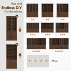 Vyre 71" Tall Farmhouse Kitchen Pantry, Set of 3 Large Storage Cabinets with Glass Doors, Hutch Cabinet with Drawers, Adjustable Shelves for Living Room, Dining Room, Dark Brown