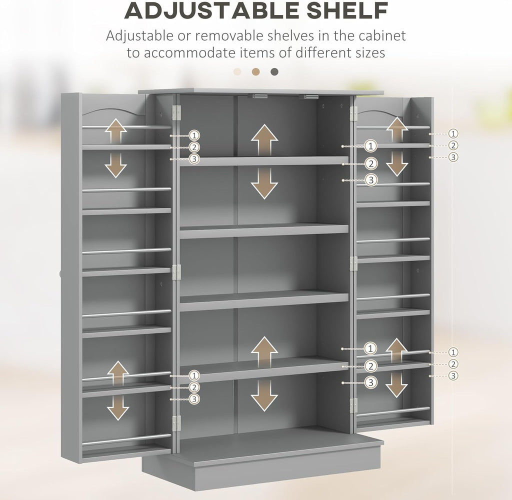 41" Kitchen Pantry Storage Cabinet,Freestanding Kitchen Cabinet with 12 Door Shelves,Double Doors,5-Tier Shelving and Adjustable Shelves,Paper Gray