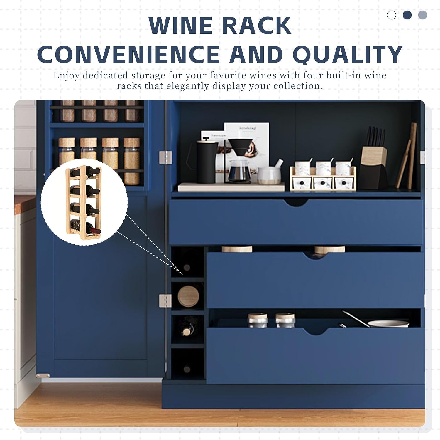Merax 77''Tall Freestanding Kitchen Pantry,Farmhouse Tall Storage Cabinet with 2 Standard Plugs and 2 USB Ports,Wood Food Pantry with Adjustable Shelves,Door Shelves, Drawers and Wine Racks,Blue