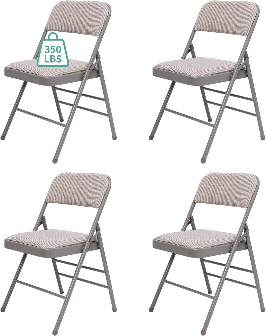 4 Pack Grey Folding Chairs with Fabric Padded Cushion, Fabric Dining Chair Set Portable Indoor Outdoor Stackable Foldable Chair for Home Office Events Wedding Party