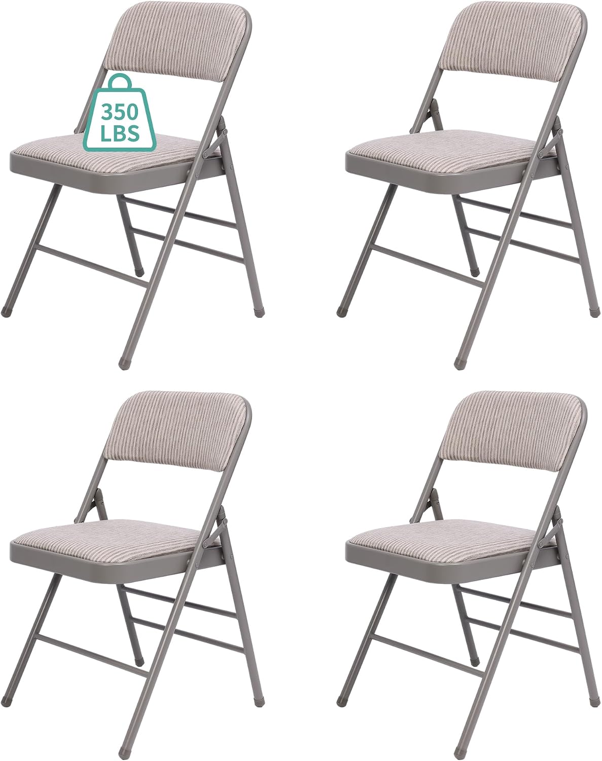 4 Pack Grey Folding Chairs with Fabric Padded Cushion, Fabric Dining Chair Set Portable Indoor Outdoor Stackable Foldable Chair for Home Office Events Wedding Party