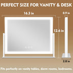 ROLOVE Lighted Makeup Mirror 16.3"x12.6", Hollywood Vanity Mirror with 10X Magnifier, 3 Color LED Lighting Modes, Smart Touch Control & 360° Rotation, Tabletop Makeup Mirror (White, Gift Ready)
