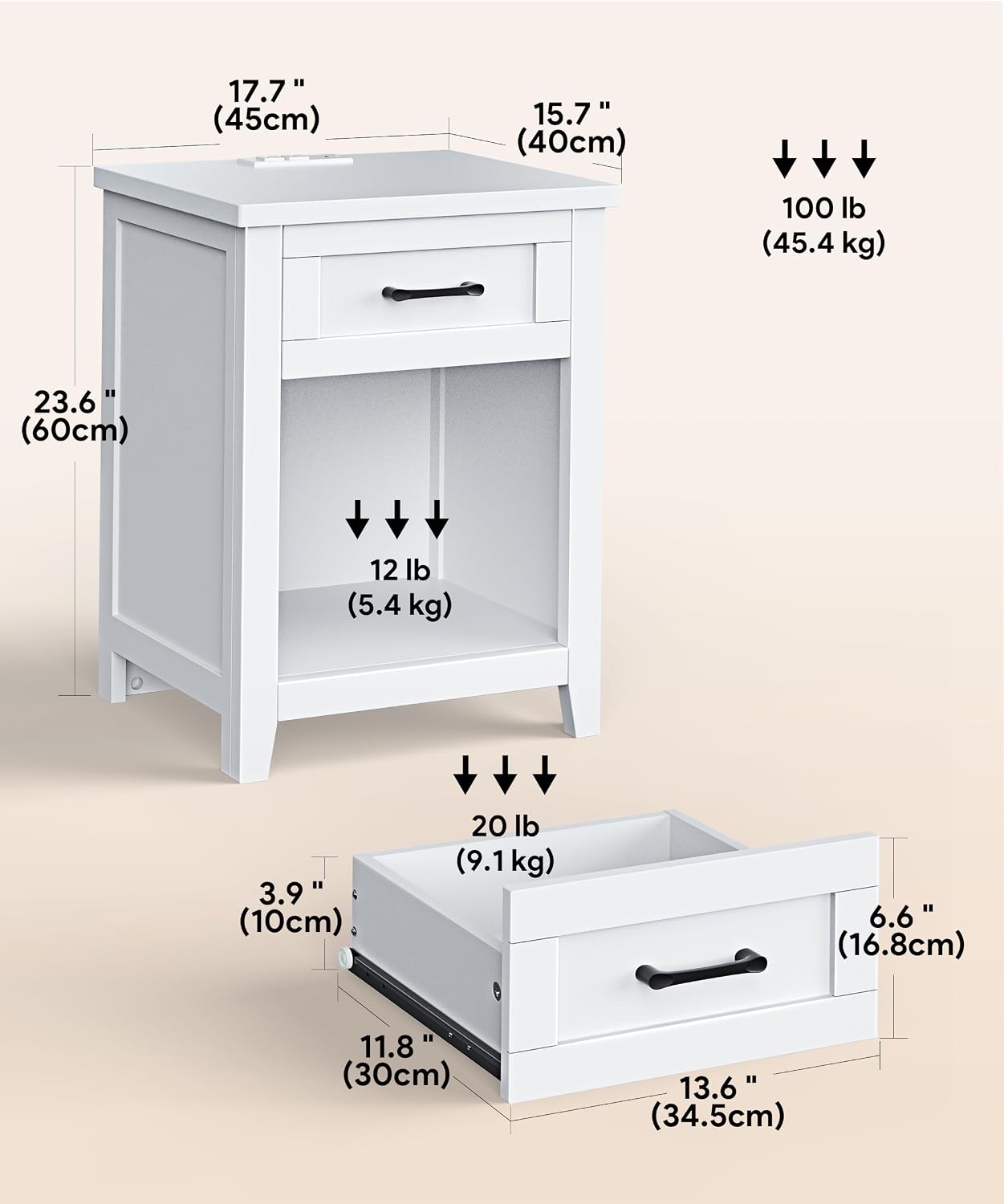 Decofy Farmhouse Nightstand with Charging Station & Large Storage, Set of 2 Modern End Tables with Outlets, USB Ports and Type-C Ports, Easy Assembly for Bedroom (Pure White)