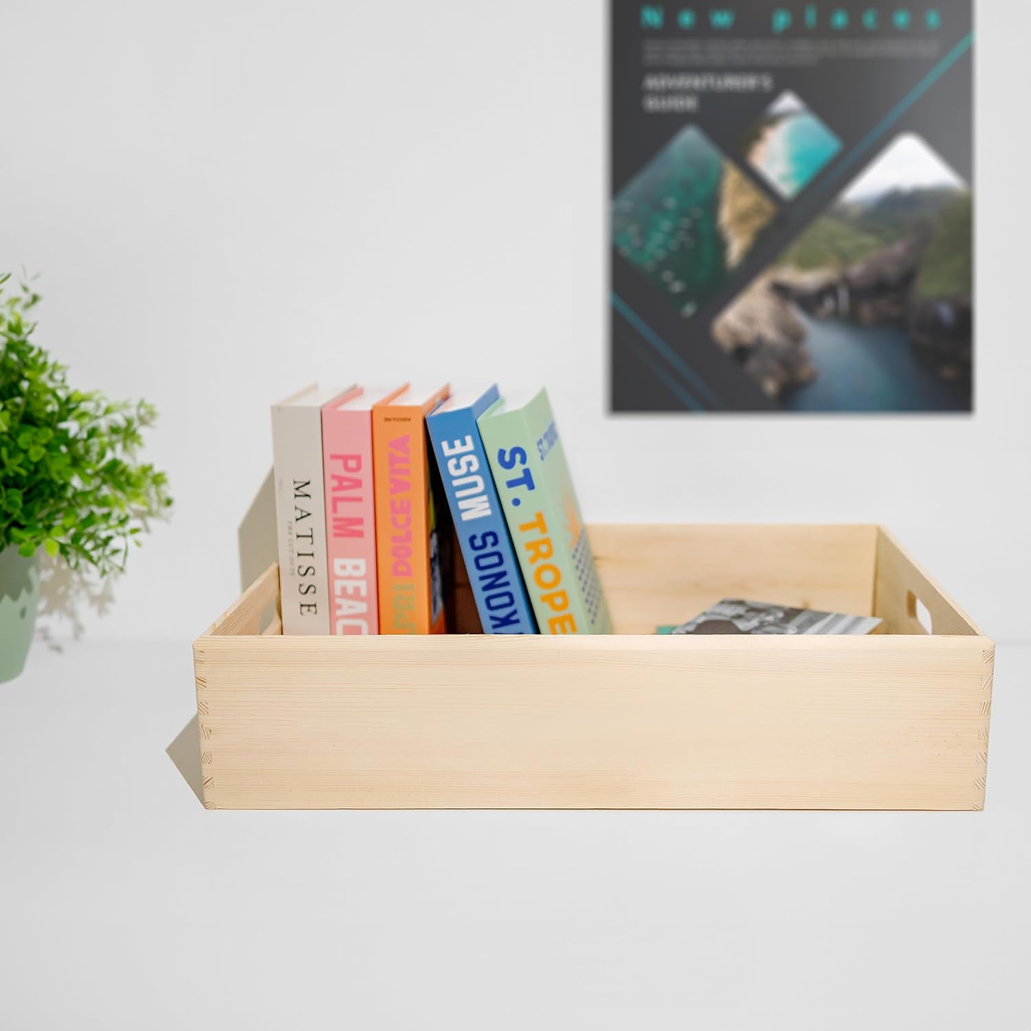 Creative Deco Large Wooden Crate Nesting Crate Handles | 23.62x15.74x5.51in | Keepsake Unfinished Display Storage Box Multi-Craft Caddy Nesting Crate | Natural Wood Rustic | Plain Unpainted Beige