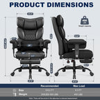 Misolant Big and Tall Office Chair with Footrest, High Back Executive Desk Chair with Adjustable Lift Armrest, 155°Recline，Lumbar Support Pillow, Faux Leather Gaming Chairs for Home or Office Black