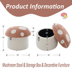 Kids Desk Chairs, Cute Mushroom Storage Ottoman, Mushroom Armchair, Children Round Storage Ottomans, Small Multi-Purpose Footstool for Playroom & Bedroom, Pink Mushroom