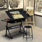 Topeakmart Drafting Table for Artists, Height Adjustable Drawing Draft Desk, Tiltable Tabletop, Art Craft Work Station with Extra Board for Diamond Painting Sewing Graphic Designere