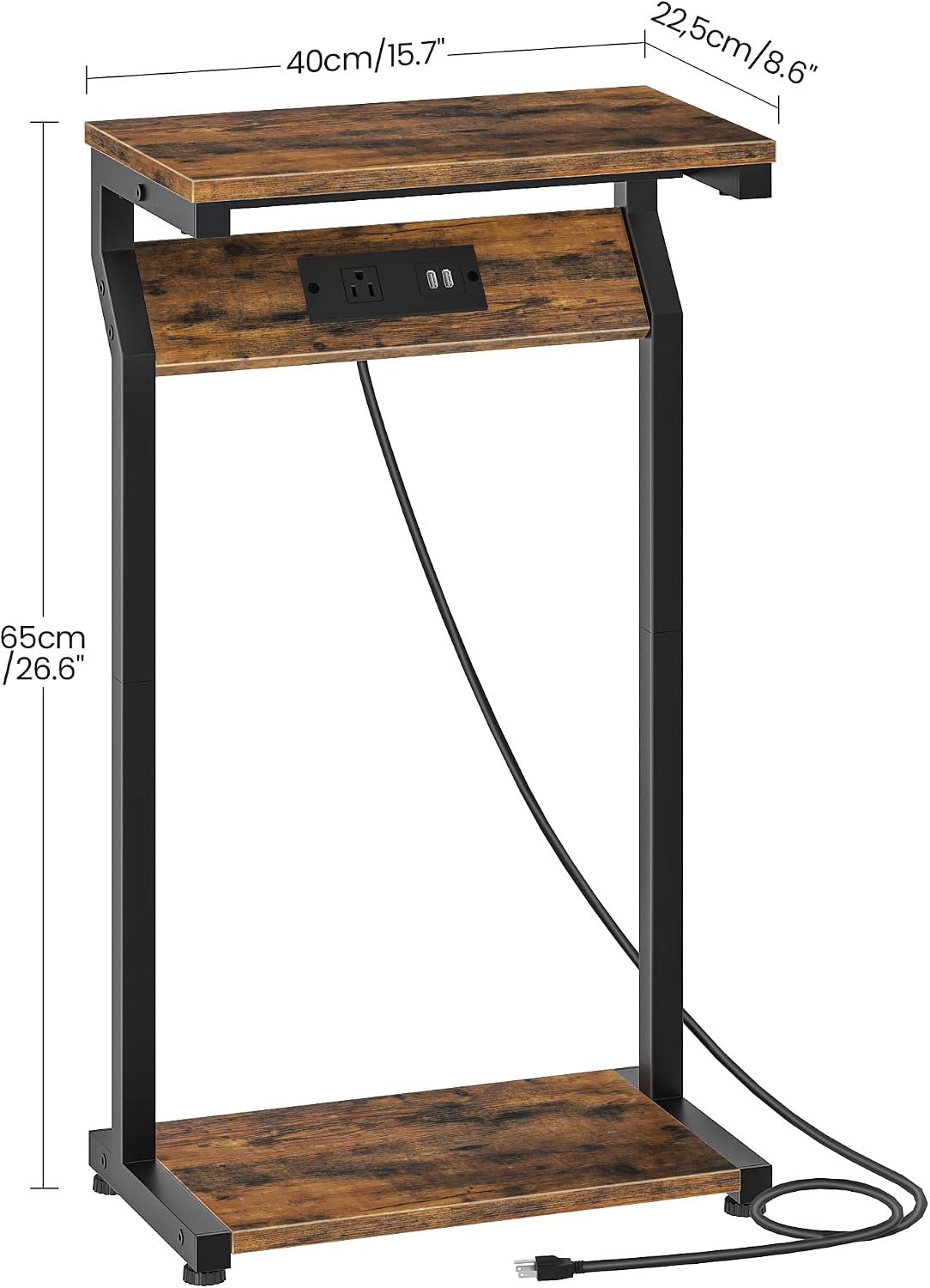 CHOEZON Small Side Table and Narrow Side Table with Charging Station Bundle, Couch Table for Small Spaces, Slim Bedside Table, for Nursery, Living Room, Bedroom, Rustic Brown TBZ13BF-TBZ27UBF