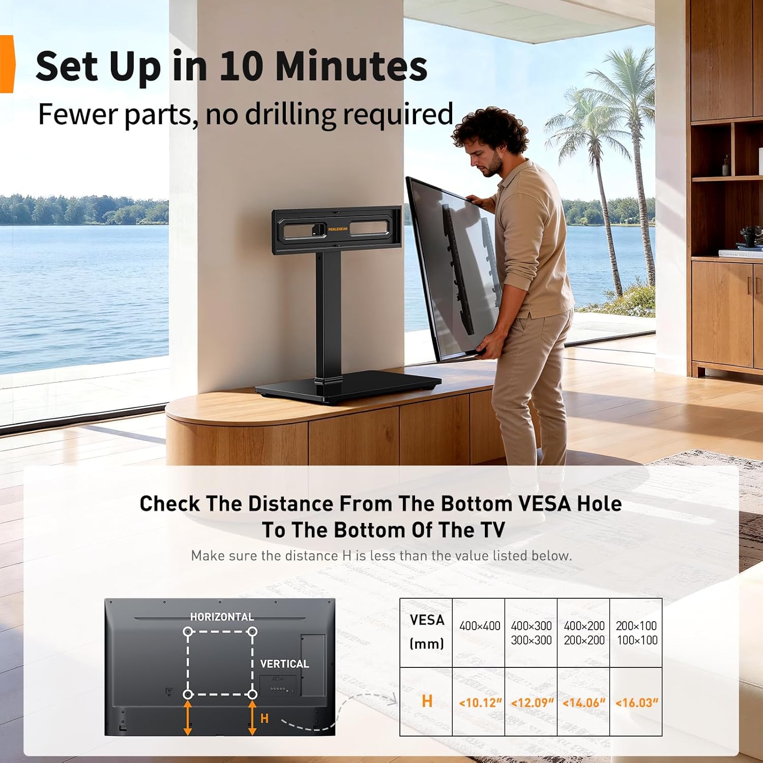 Perlegear Universal TV Stand with Power Outlet, Swivel TV Stand for 32-72 inch TVs up to 99 lbs, TV Base with Tempered Glass Base, Height Adjustable TV Mount Stand Max VESA 600x400mm PGTVS48