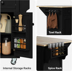 Rovibek Kitchen Island with Drawers 53 in Rolling Island Cart Mobile Portable Islands on Wheels Solid Wood Island with Storage Cabinet & Drawers, Jet Black