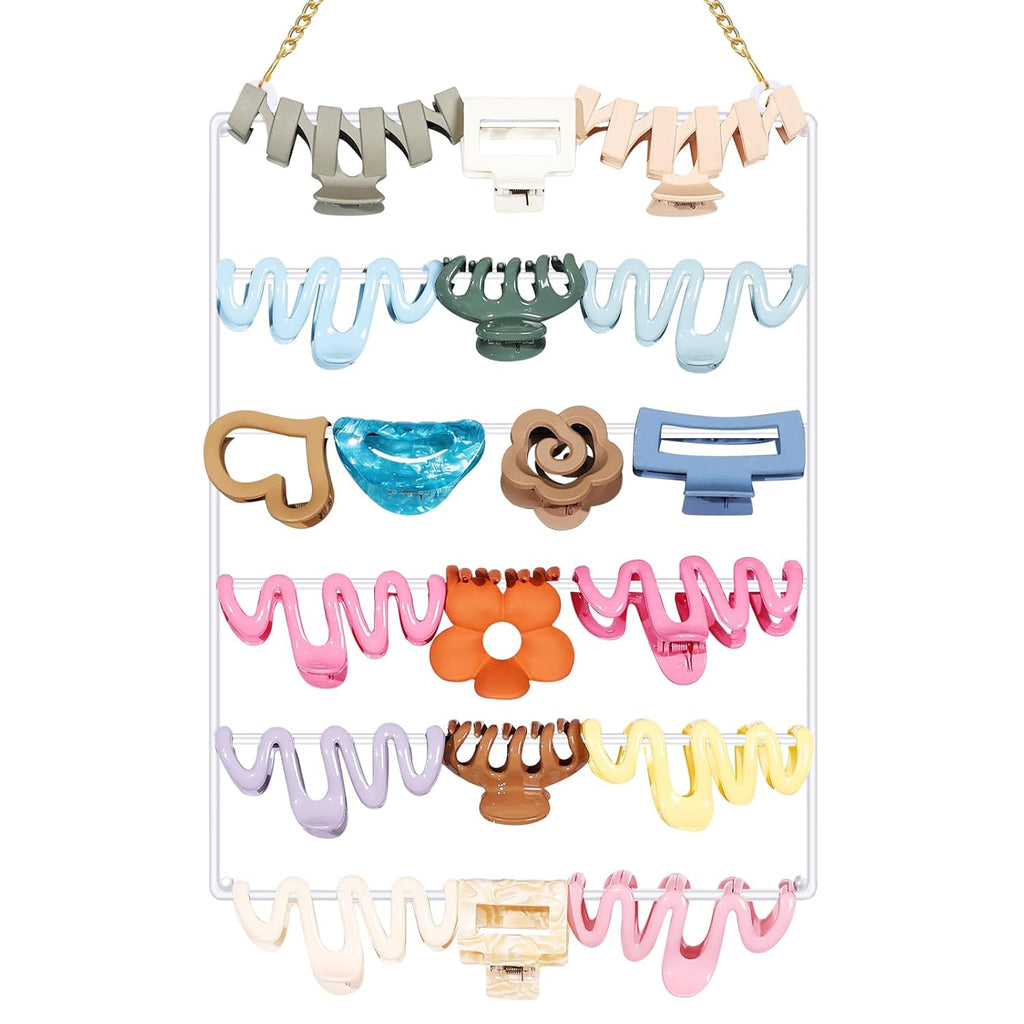 SNOWSTAR Hair Claw Clip Organizer,5-Tier Wall Hanging Hair Clip Holder and Storage for Women Girls,Claw Clip Hanger Home Decor for Wall,Door,Closet (White)