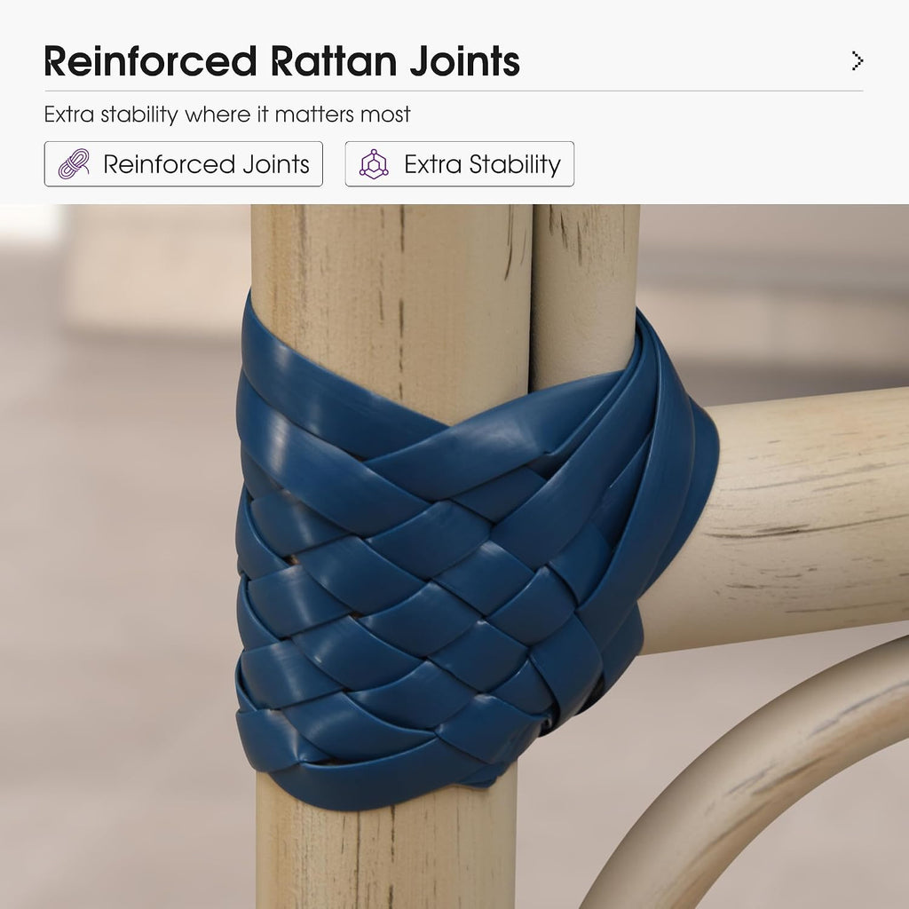 PURPLE LEAF Patio French Counter Height Stool Set of 2 Outdoor Backrest Barstools Aluminum Frame in Champagne Finish Woven Rattan for Indoor Kitchen Garden Balcony Restaurant Navy Blue