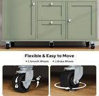 knoworld Rolling Kitchen Island with Storage Cabinet, 41.3'' Width Kitchen Cart with Desktop Drop Leaf Countertop, Portable Mobile Island with Towel Rack, Spice Rack Shelf and Lockable Wheels, Green