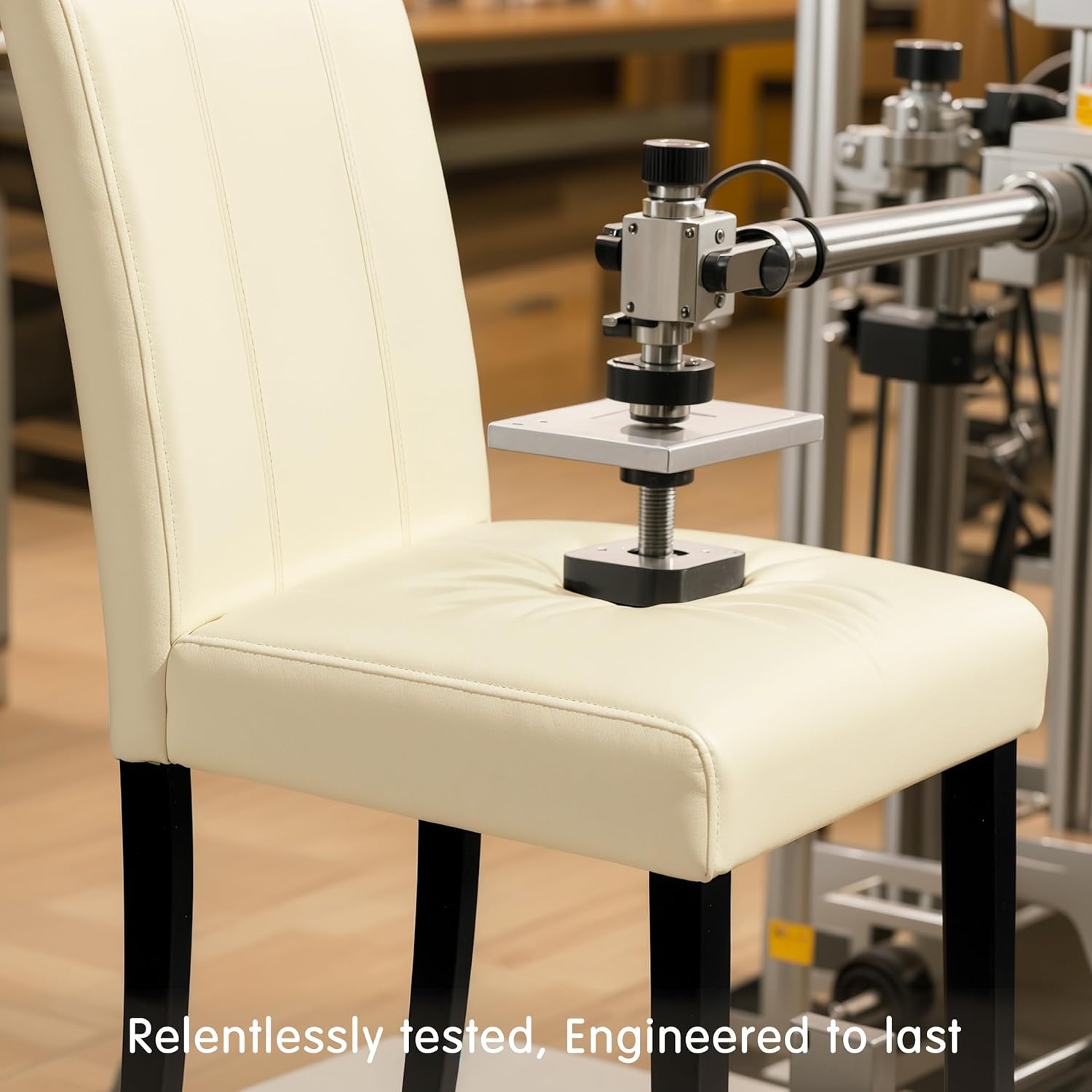 SyMax Dining Chairs Set of 4, Faux Leather Upholstered Dining Room Chairs, Modern Parsons Kitchen Chairs with Wood Legs, Cream(Only Chairs)