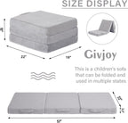Foldable Floor Mattress for Kids, Toddler Washable Tri Folding Floor Nap Mat for Sleeping Daycare, Child Trifold Futon Sofa Bed with Storage Bag for Girls and Boys