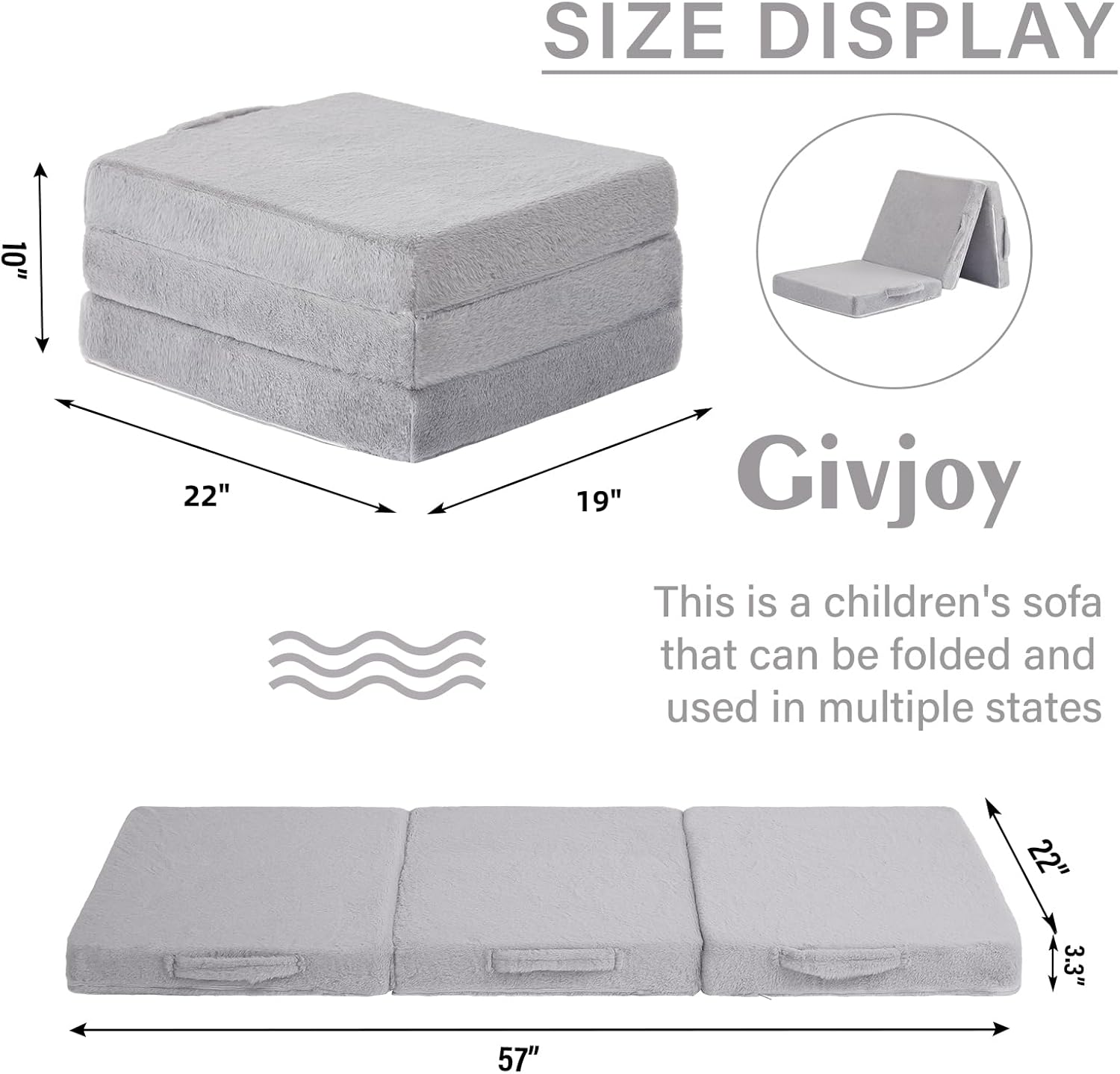 Foldable Floor Mattress for Kids, Toddler Washable Tri Folding Floor Nap Mat for Sleeping Daycare, Child Trifold Futon Sofa Bed with Storage Bag for Girls and Boys