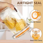 32oz Mason Jars with Airtight Lids, 6 Pack Wide Mouth Canning Jars with Clamp Lid, Quart Glass Canisters for Kitchen Storage, Pickling, Coffee, Cereal, Sugar, Flour, Beans