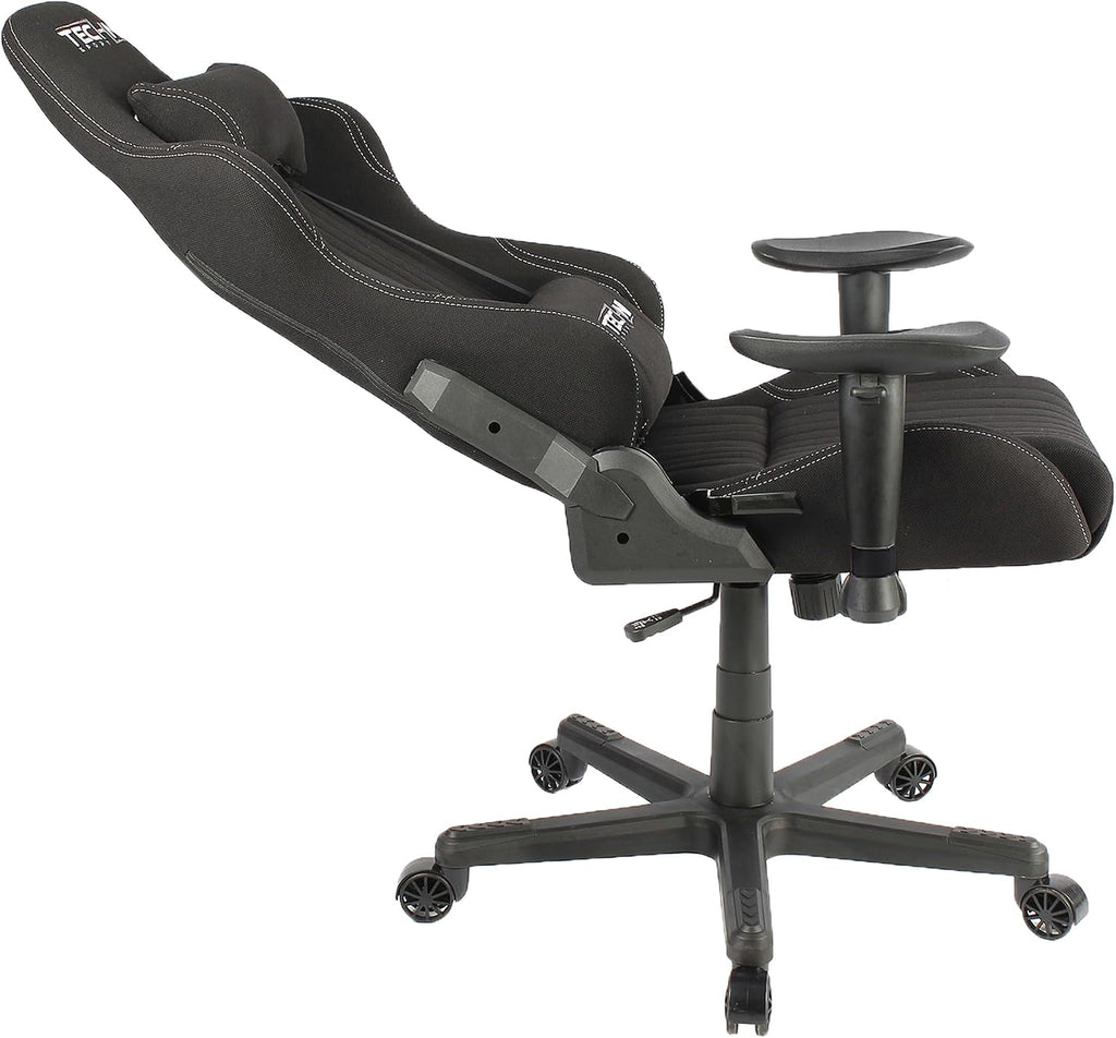 Techni Sport High Back Racing Chair with Foam Seat and Padded Arms, Reclining Gaming Chair with Height and Tilt Adjustment, Black