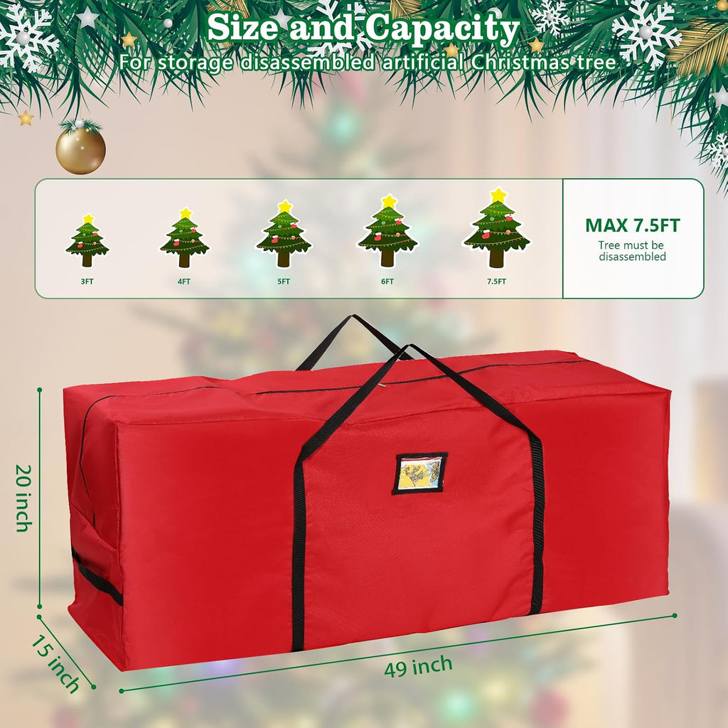 Christmas Tree Storage Bag 7.5 FT - Large Christmas Tree Storage, Heavy Duty 600D Oxford Fabric with Dual Zippers Wide Opening, Waterproof Material, Red