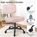 DUMOS Home Office Desk Chair - Ergonomic Armless PU Leather Computer Rolling Task Chair，with Comfy Lumbar Support and Height Adjustable, 360° Swivel, Vanity, Bedroom, Pink