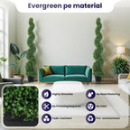 5ft Artificial Boxwood Spiral Tree Set (2 Pcs), Artificial Topiary For Outdoors With Weighted Pot, Outdoor Artificial Plants For Outdoor & Indoor Decoration, Boxwood Topiary, Artificial Outdoor Plants