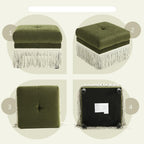 Hyfirm 22 Inch Square Green Ottoman with Fringe for Living Room, Plush Footstool Ottoman for for Bedroom, Modern Boho Upholstered Accent Pouf Ottomans Foot Rest