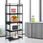 60x32x141.5cm 5-Tier Kitchen Storage Cabinet, Mobile Microwave Stand with Flip-Up Doors - Black Freestanding Kitchen Bakers Rack for Pantry, Bathroom Organizer