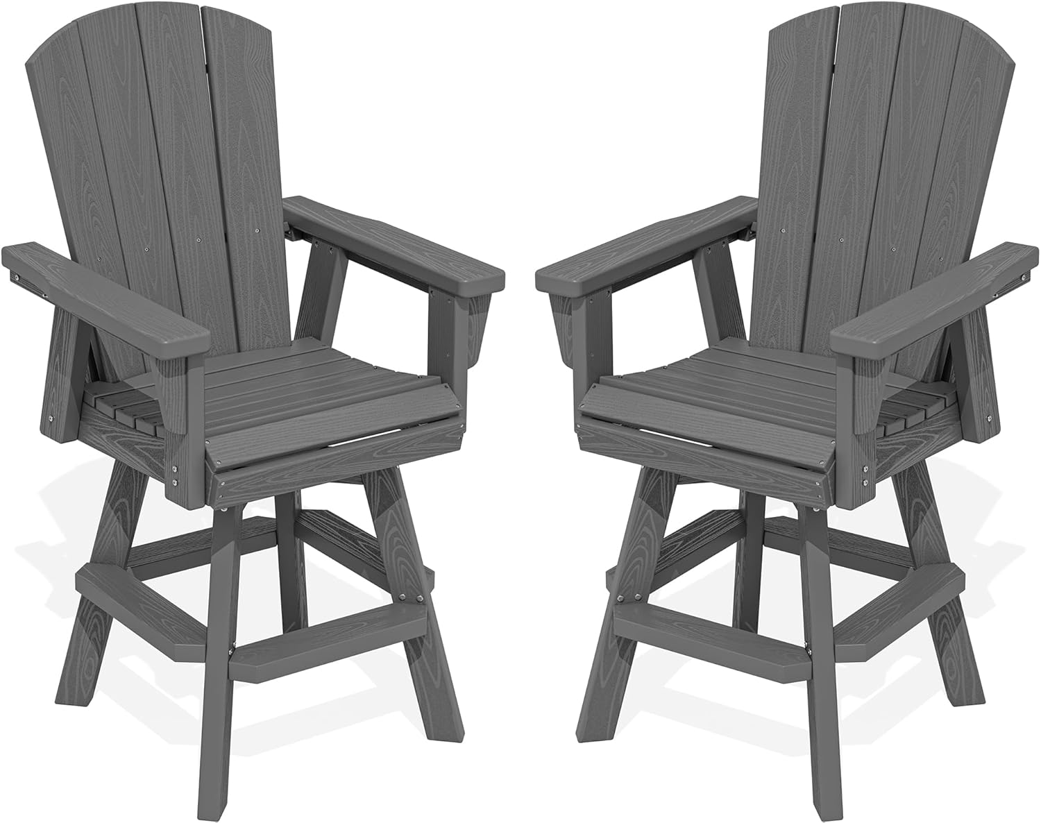 SERWALL Swivel Adirondack Barstools Set of 2, HDPE Outdoor Swivel Bar Chairs Set of 2 for Patio, Poolside, Garden, Grey