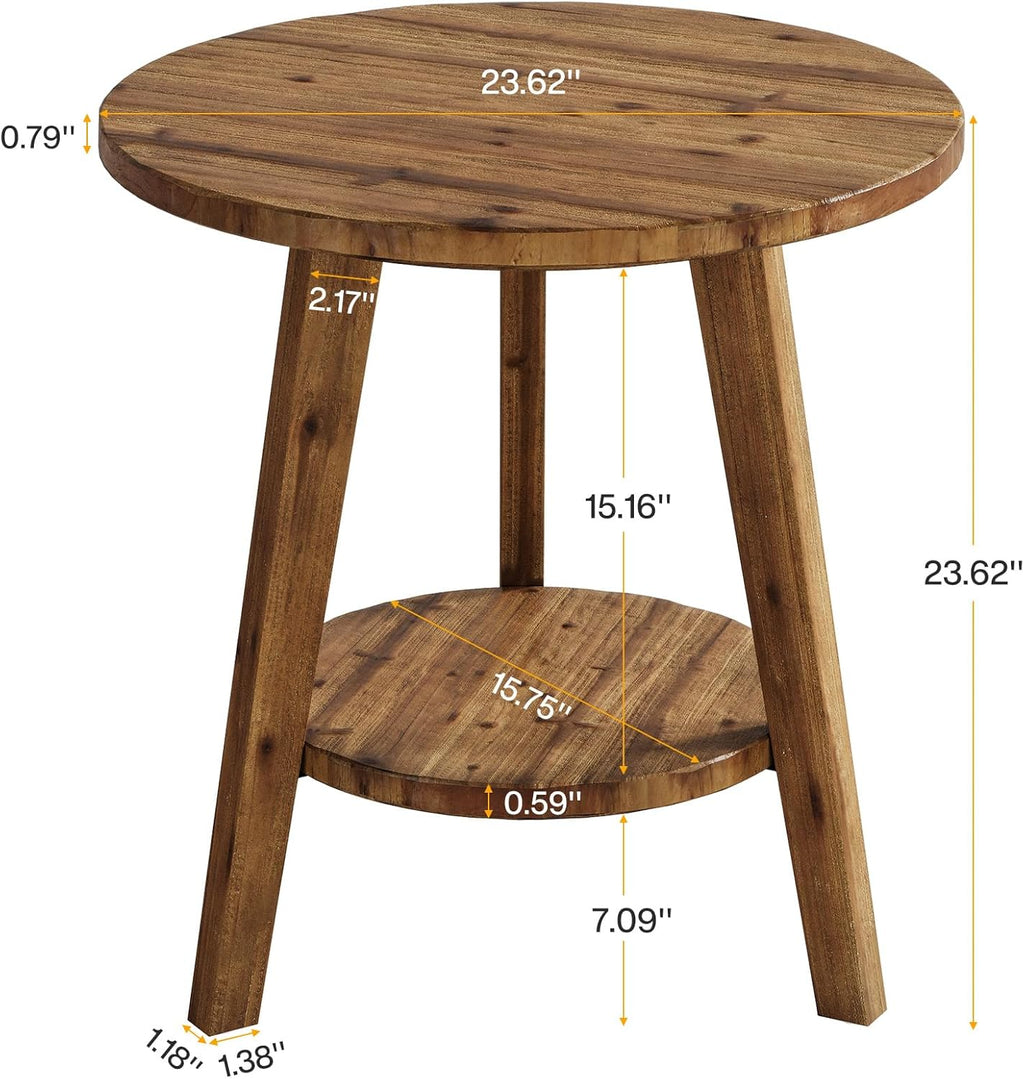 Tribesigns Solid Wood Round Side Table, 2-Tier Farmhouse End Table with Storage Shelf, Nightstand for Living Room, Bedroom, Easy Assembly (1)