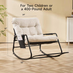 ONBRILL Adjustable Backrest Rocking Chair, Patio Rocking Chair with Cushion, Papasan Chair with Footrest, Indoor & Outdoor Rocker Chair for Living Room, Bedroom, Patio, Garden, Cream White
