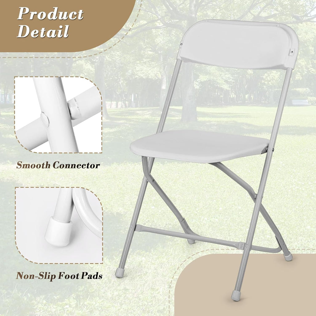 Athena Collection White Plastic Folding Chairs for Adults, 4 Pack, Portable Stackable Chair Indoor Outdoor Foldable Comfortable Sillas para Fiestas for Outside Commercial Event Party Supports 250 Lbs