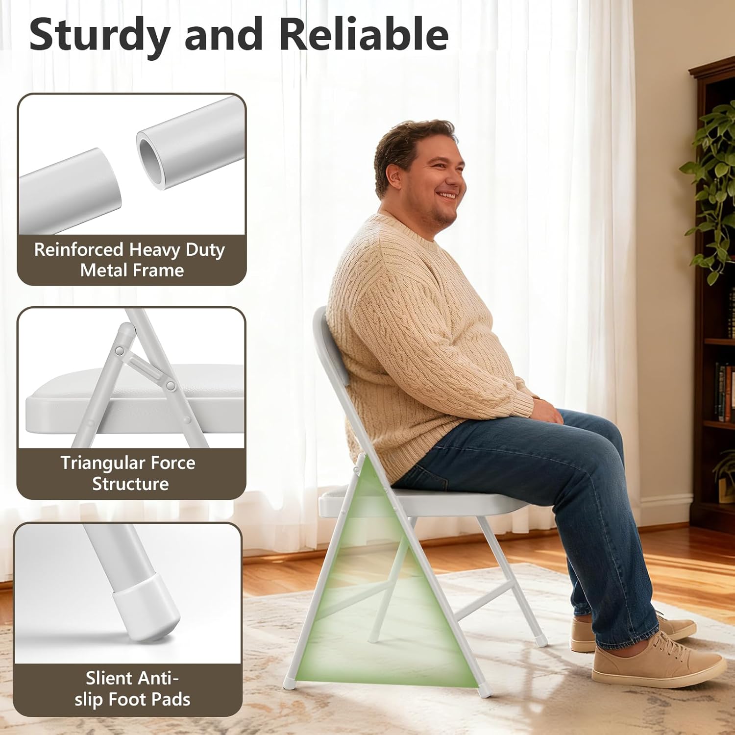 Folding Dining Chairs Set of 4 - Modern PU Leather Folding Chairs with Cushion Seat & Back Metal Legs Kitchen Chairs Folding Chair Set for Kitchen/Living Room/Bedroom/Parties (White)