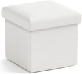 Ornavo Home Small Square Storage Ottoman, Foldable Linen, 12x12x12, White | Collapsible Cube Design; Foot Rest Stool Seat; Ideal for Living Room, Bedroom, Home Office or Dorm