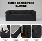 79" Compressed Sofa, Convertible Sofa Bed, Corduroy Compression Boneless Couch with Pillow, Comfy Modular Foldable Floor Sleeper Sofa for Bedroom, Living Room, Lounge, Studio (Black)